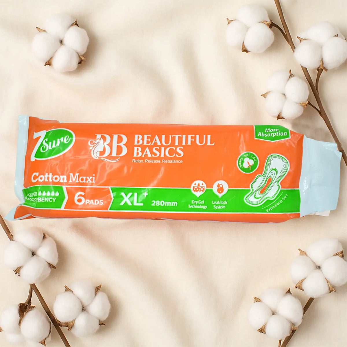 Beautiful Basics Orange Cotton Maxi Sanitary Pads Xl+ 280mm Pack Of 6 Pads HP DD