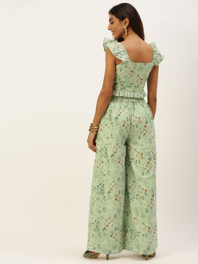 Bollywood Vogue Ready To Wear Green Muslin Digital Printed Co Ords Set