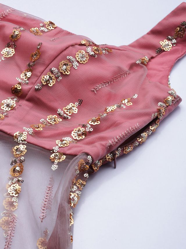 Bollywood Vogue Ready To Wear Mauve Embroidered Square Neck Gharara Suit