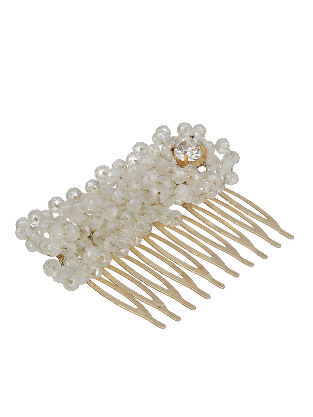 Women Gold Plated & White Embellished Comb Pin