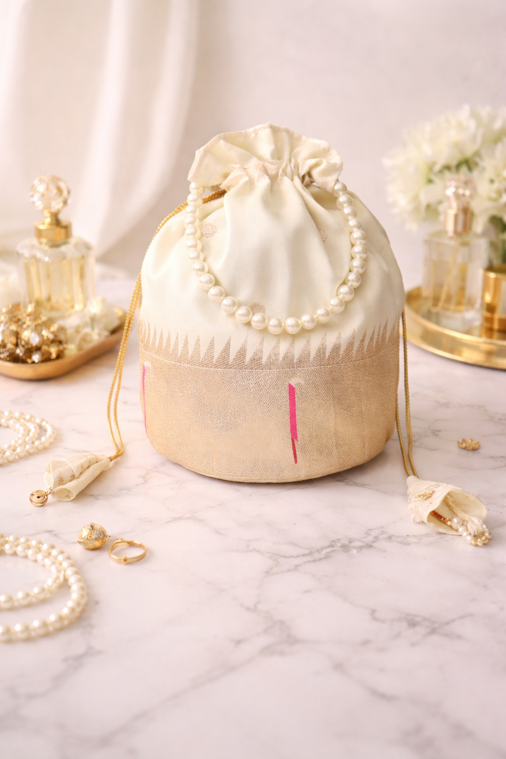 Paithani Silk Designer Batwa with Pearl Handle