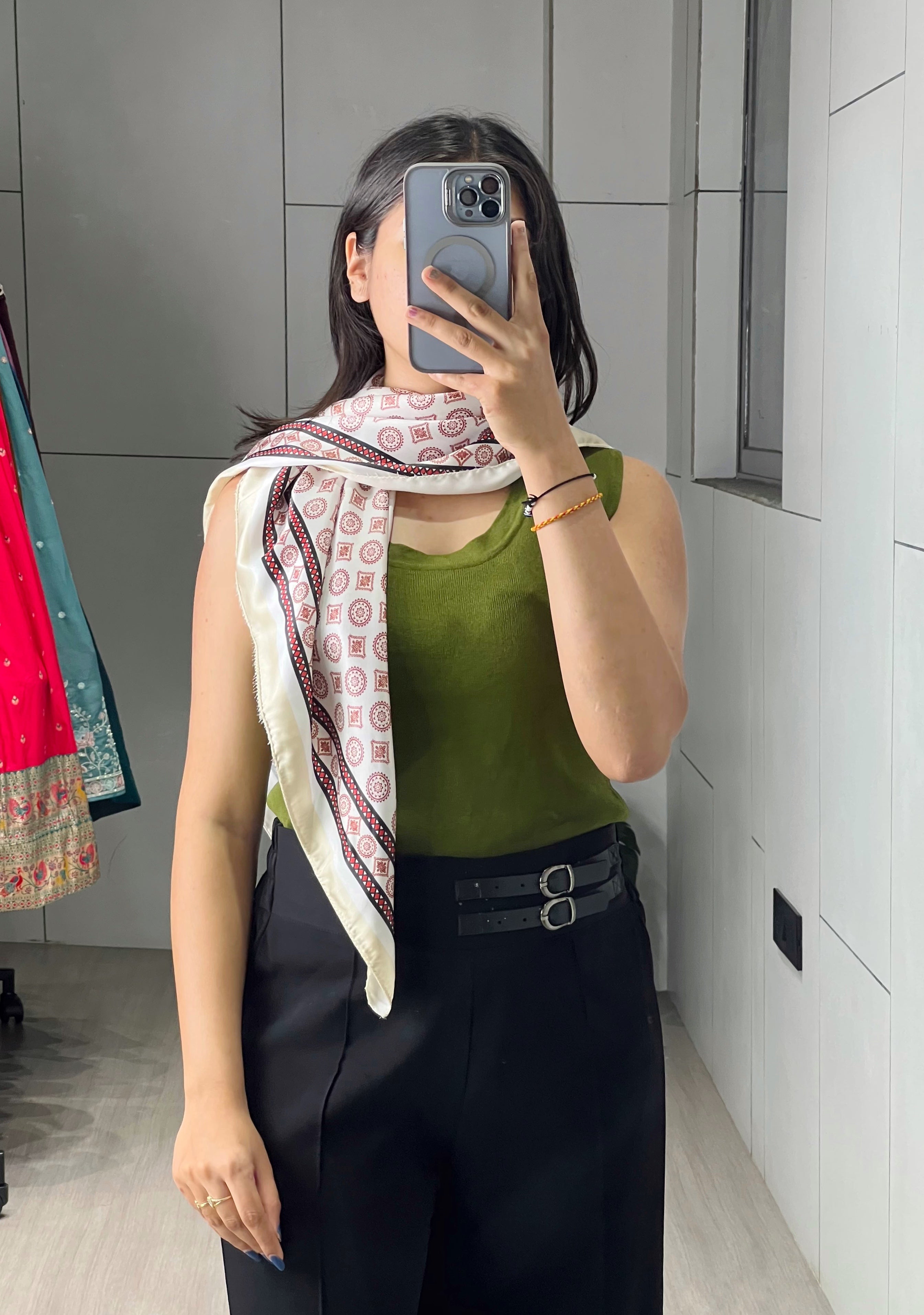 Satin Printed Geometric Scarves