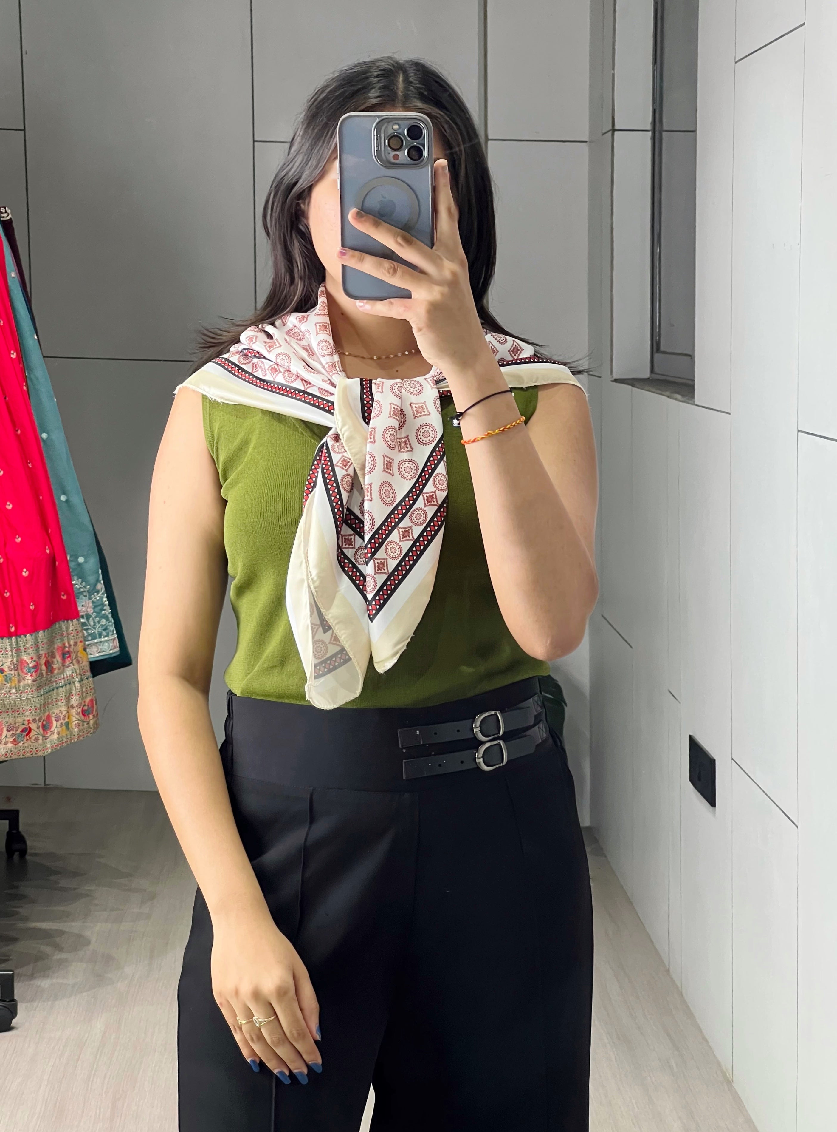 Satin Printed Geometric Scarves