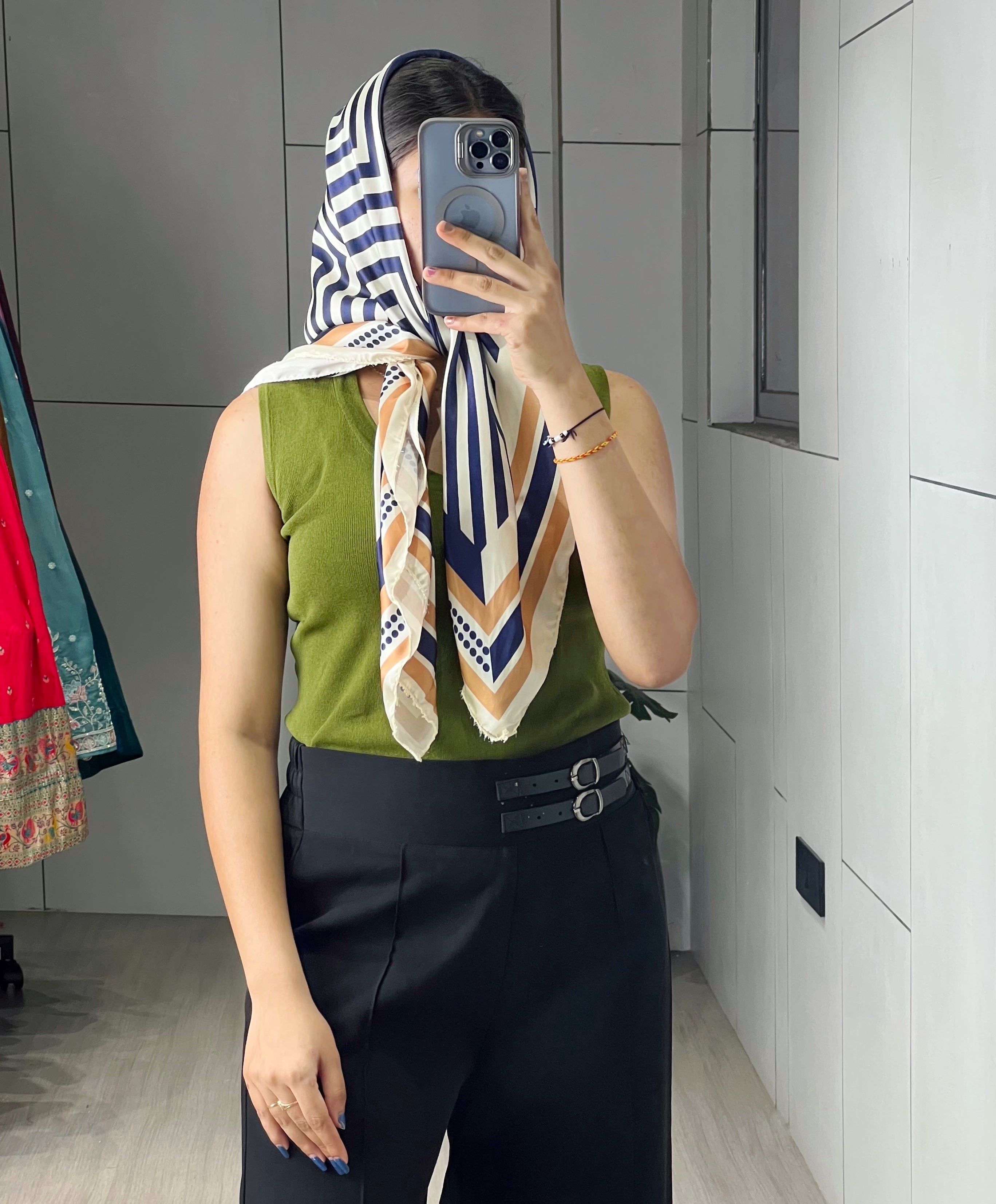 Satin Printed Geometric Scarves