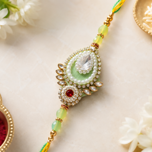 Designer Pearl Rakhi for Brother | Beaded Stone Work Raksha Bandhan Rakhi - Set of 2 (Multi colour))