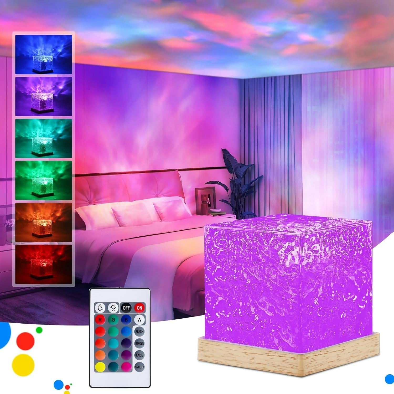 Ocean Wave Water Ripple Lamp – RGB Mood Light with Remote Control & Adjustable Brightness