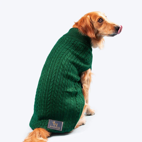 HUFT Cable Knit Dog Sweater - Dark Green - Heads Up For Tails
