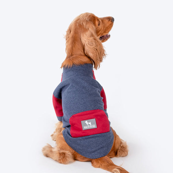 HUFT Colour Block Pocket Pet Sweatshirt - Blue Melange and Red - Heads Up For Tails