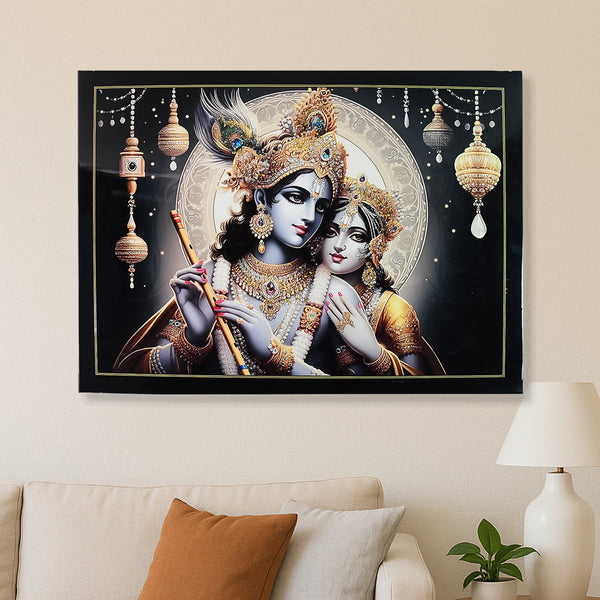 Lord Krishna And Radha Wall Painting With Wooden Frame 60x45 Cm Approx (1 Pc Mix Design)