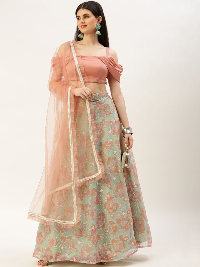 Bollywood Vogue Ready To Wear Mauve Art Silk N Sequin Organza Lehenga