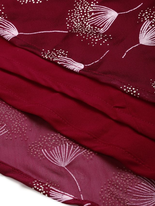 Bollywood Vogue Ready To Wear Maroon Foil Printed Maxi Dress