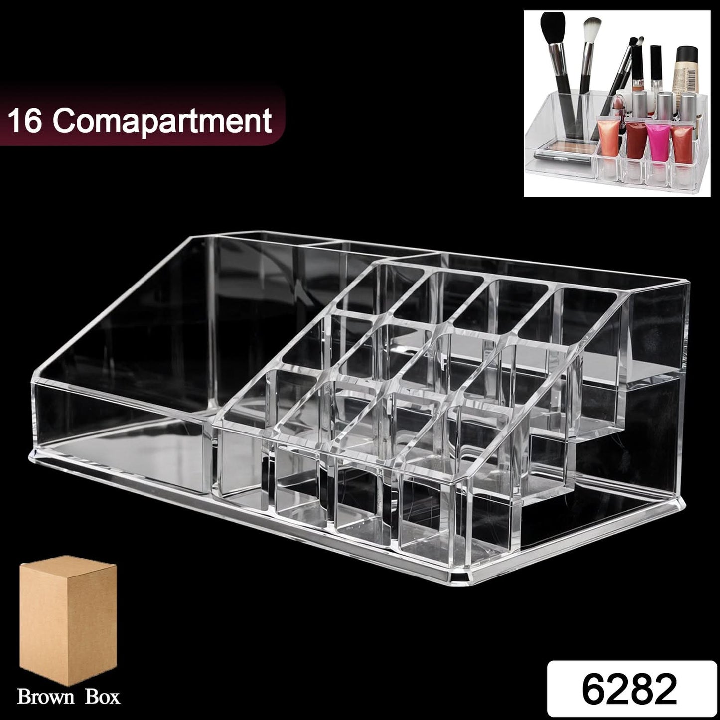 16-Compartment Transparent Makeup Organizer Box