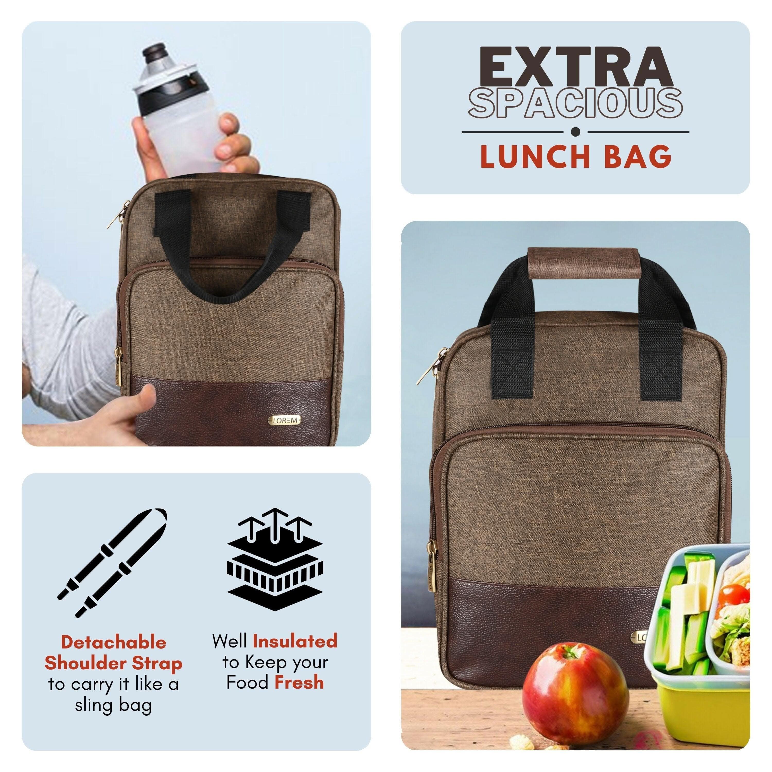 Khakhi-Chocolate Faux Leather & PVC with Detachable strap Tiffin bag - HalfPe