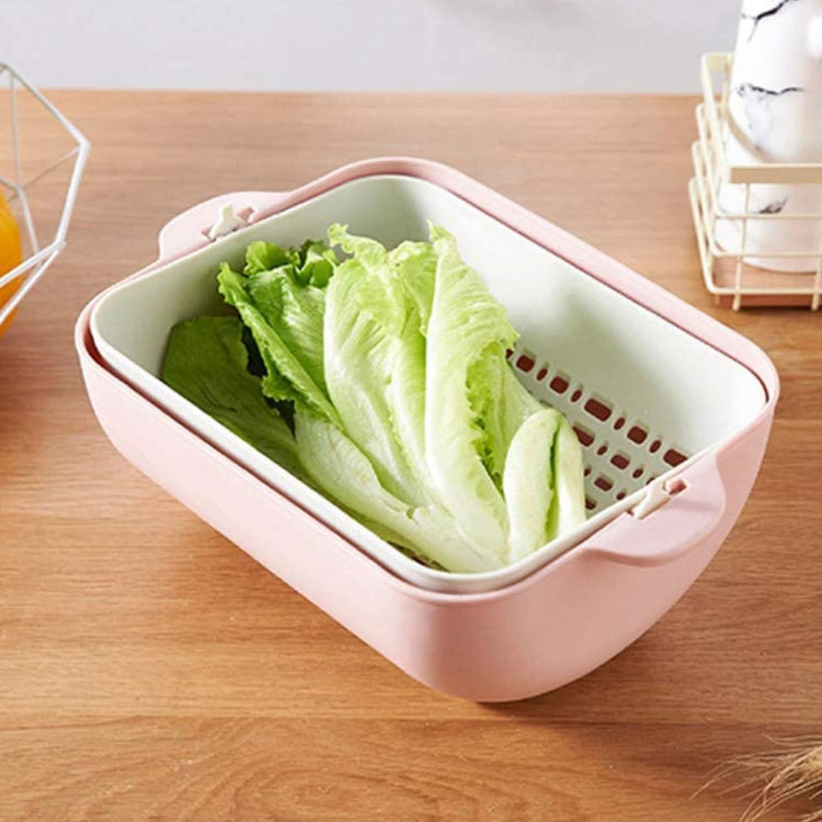 Double Layer Rotatable Strainer Bowl with Handles BPA-Free Plastic for Washing & Serving HP DD