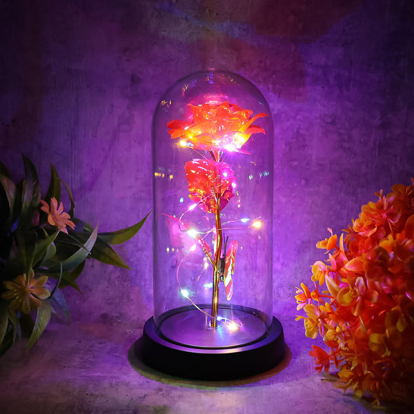 Elegant Led Eternal Rose In Plastic Dome (1 Pc Battery Not Included)