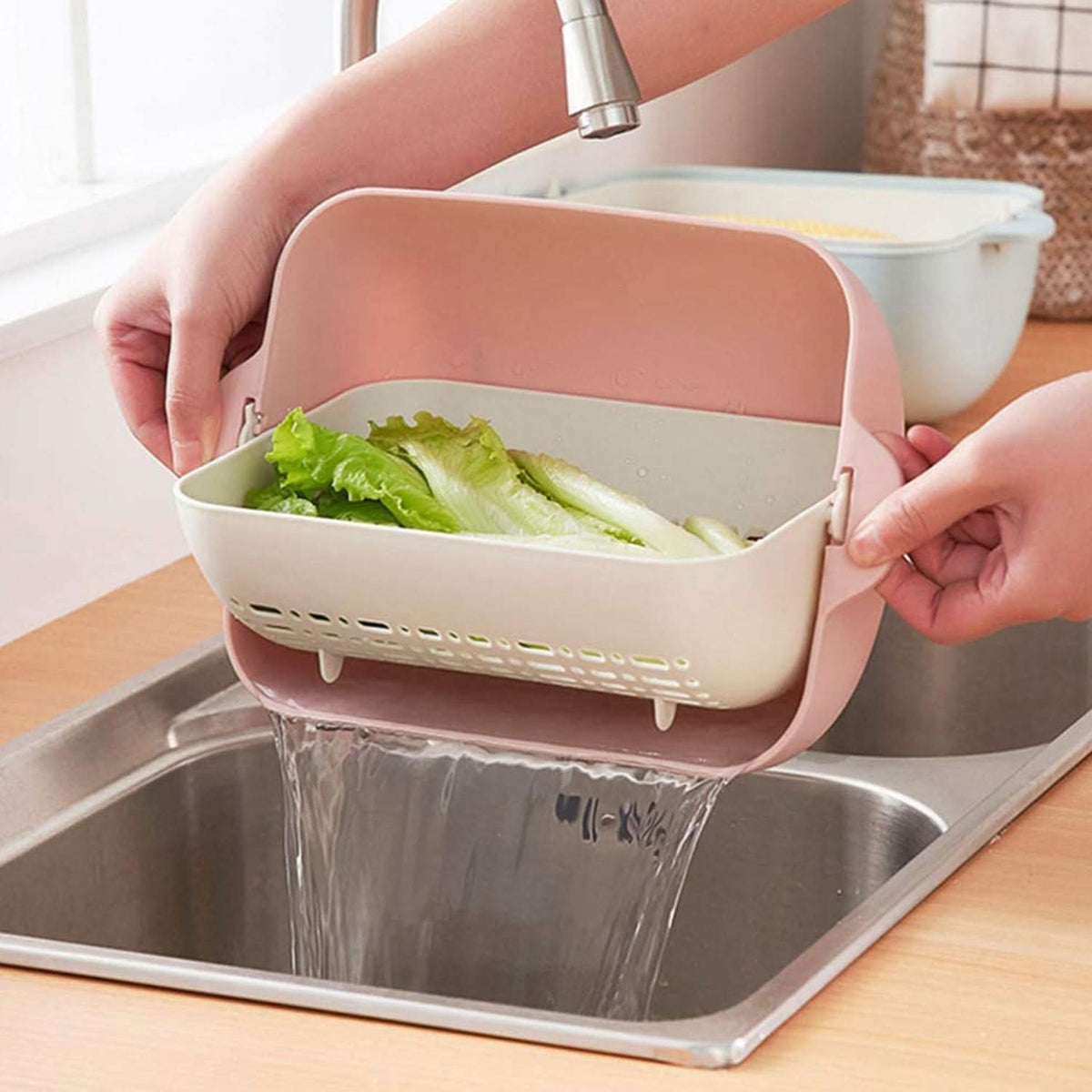 Double Layer Rotatable Strainer Bowl with Handles BPA-Free Plastic for Washing & Serving HP DD