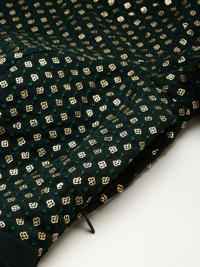 Bollywood Vogue Ready To Wear Green Georgette Embroidered Layered Gown