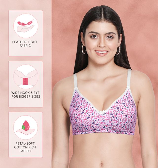Susie 3/4th Coverage Bright White Abstract Printed Non Padded Adjustable, Non Detachable Bra