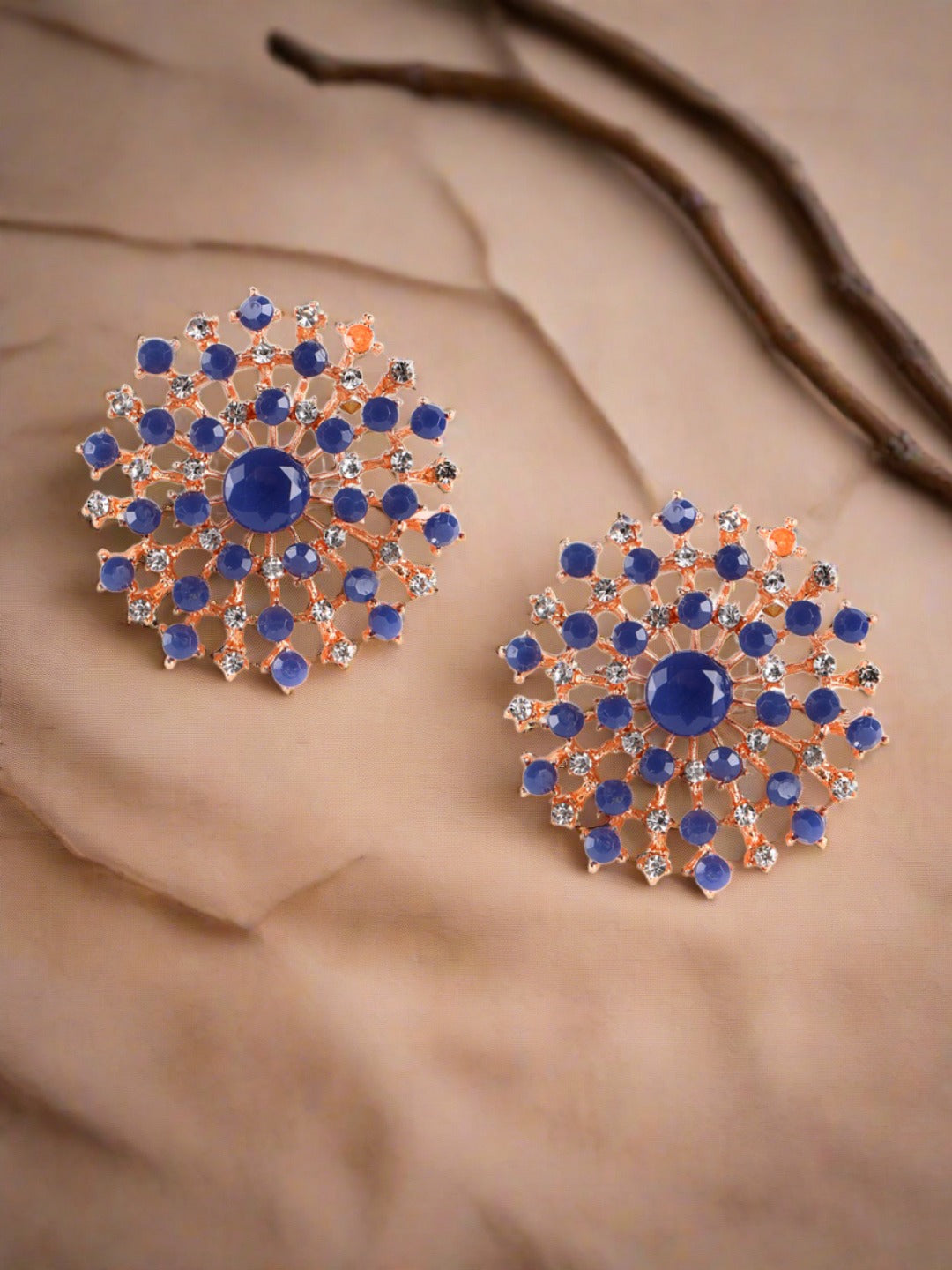 Blue & White Cz Studded Contemporary Stud Earrings