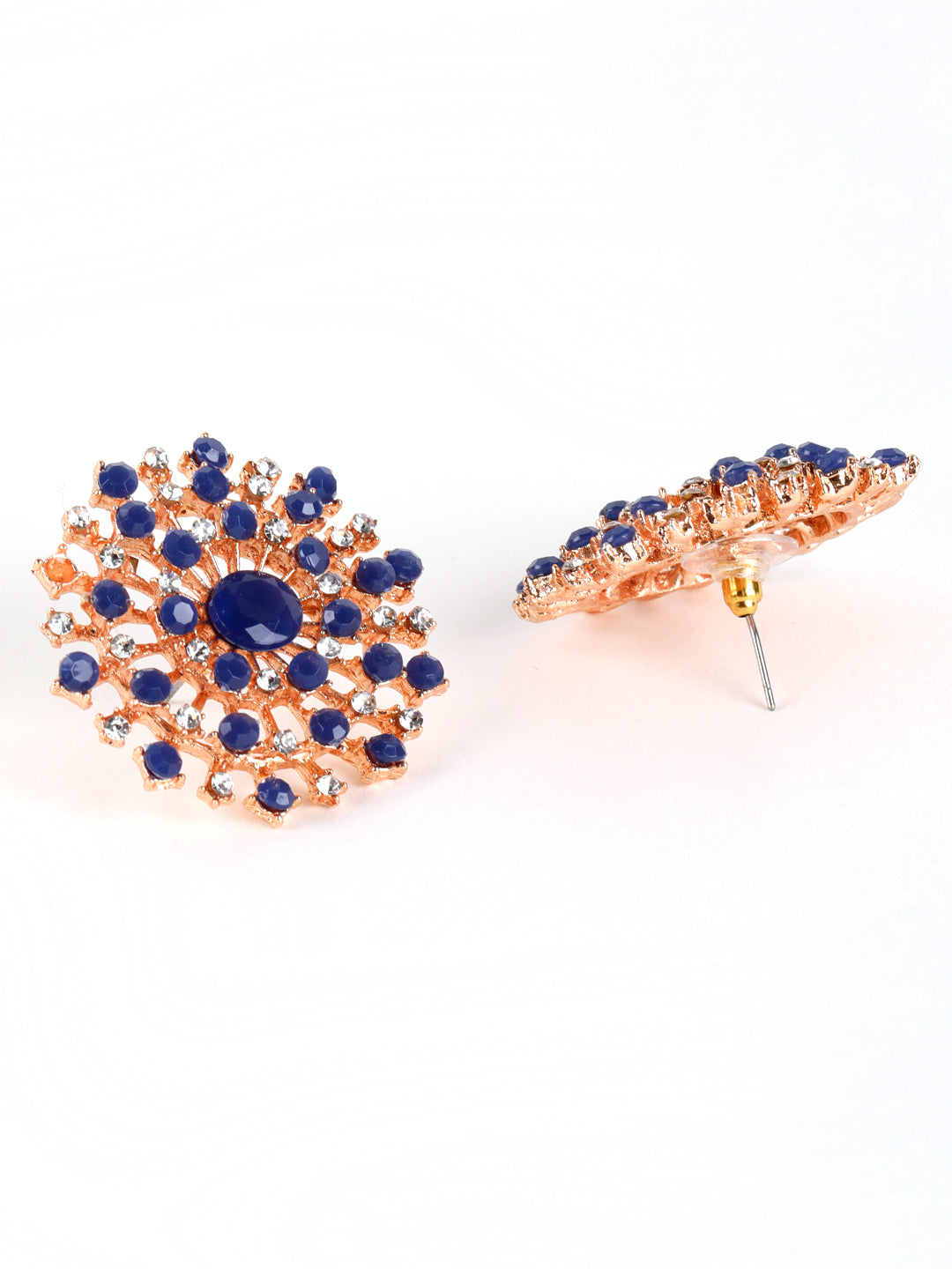 Blue & White Cz Studded Contemporary Stud Earrings