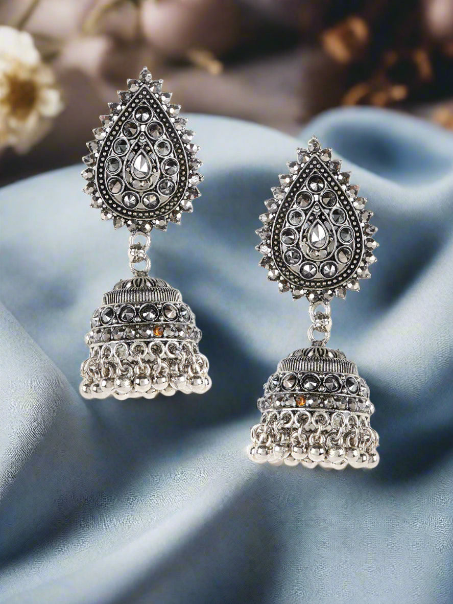 Black Silver Plated Jhumka Earring
