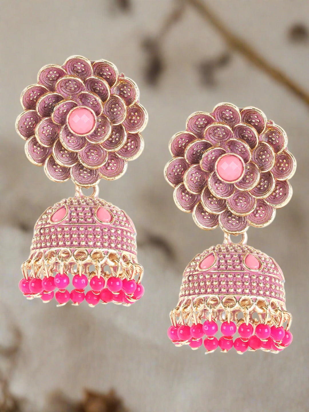 Traditional Gold Plated Enameled Party Wear Jhumka Earrings