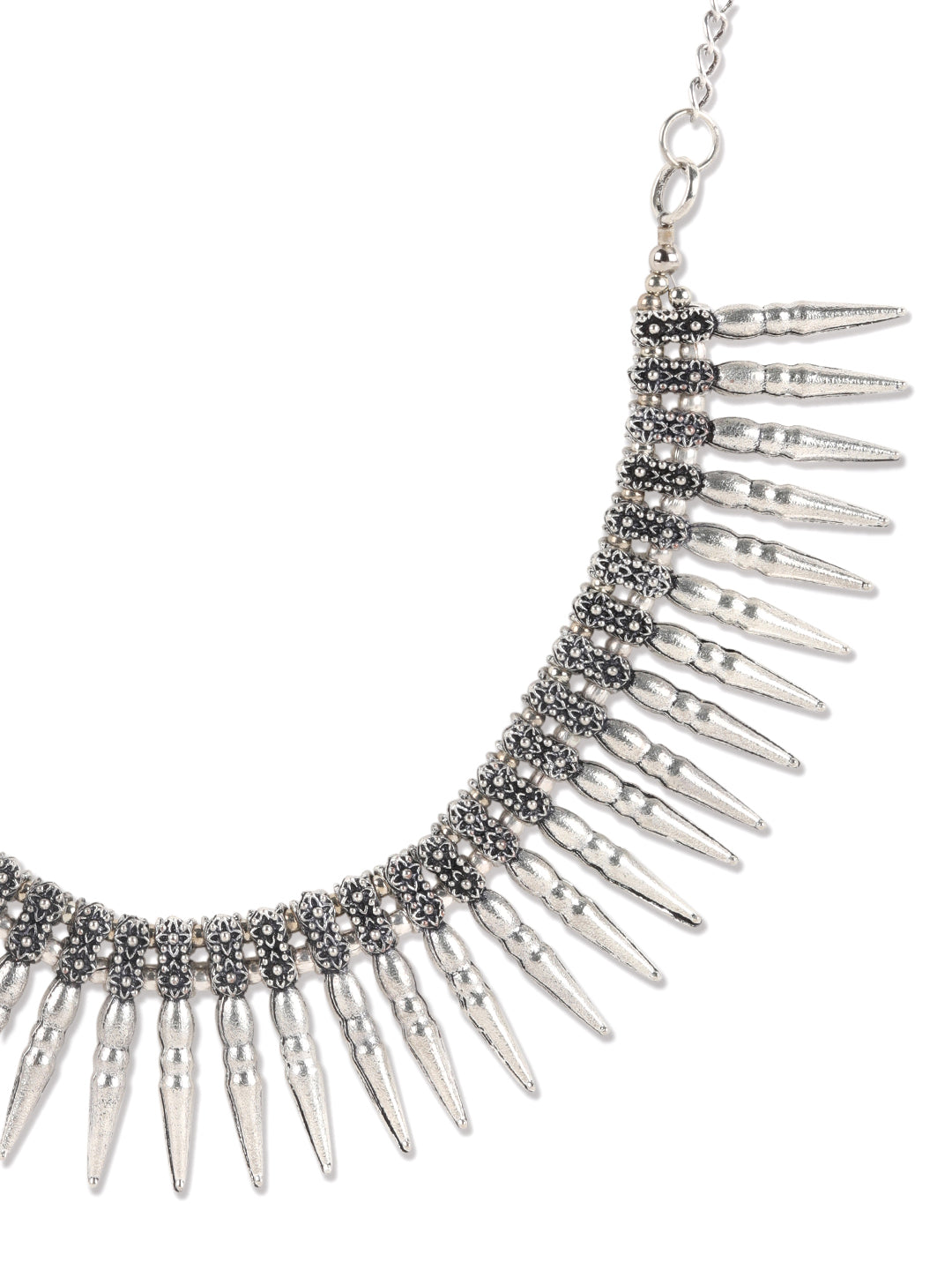 Silver-Plated Spiked Oxidized Tribal Necklace