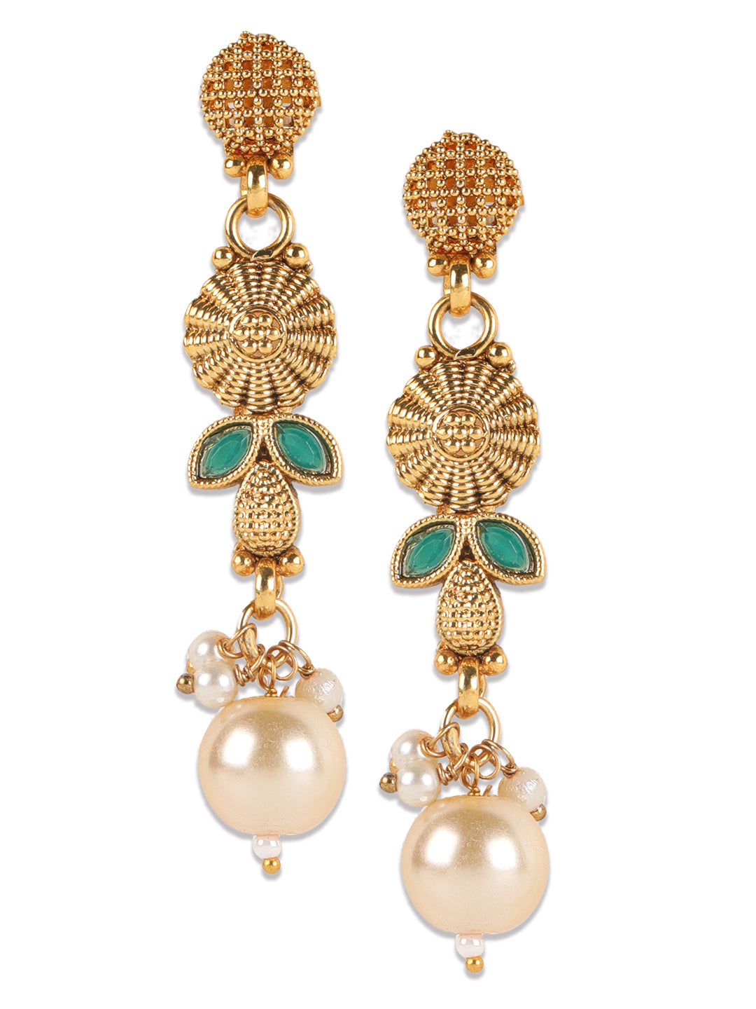 Gold-Plated & Green Stone Studded Handcrafted Jewellery Set