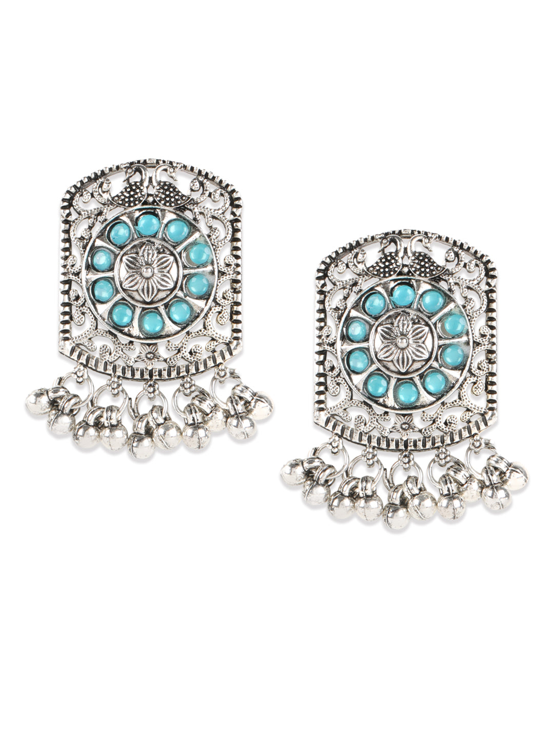 Blue Stones Studded Silver Plated Choker Set