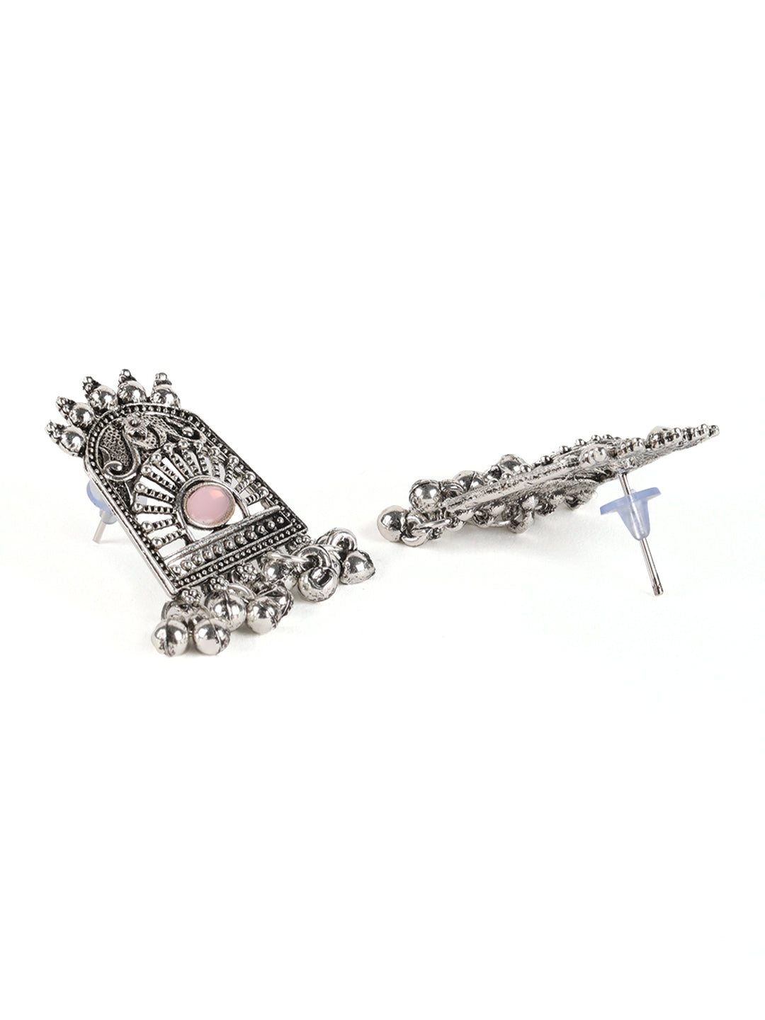 Pink Stones Studded Oxidisedsilver Plated Jewellery Set
