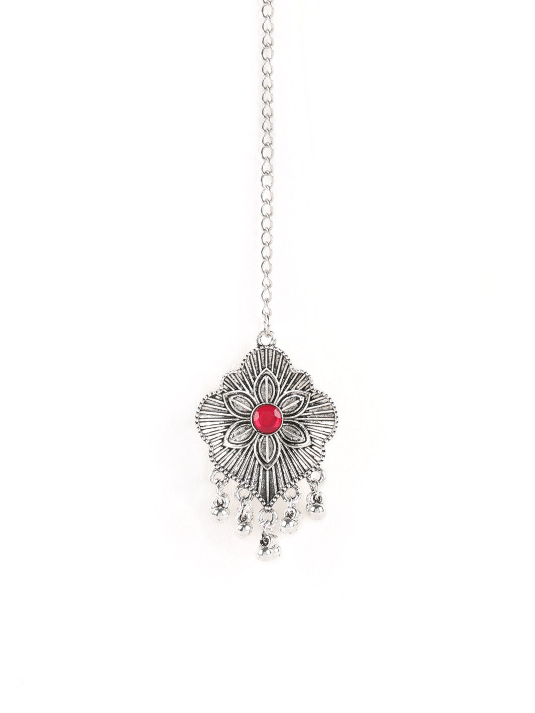 Ruby Stones Studded Oxidized Silver Plated Jewelry Set