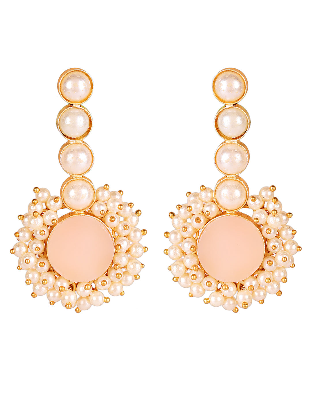 Gold- Plated Circular Shaped Pearl Beaded Contemporary Drop Earrings