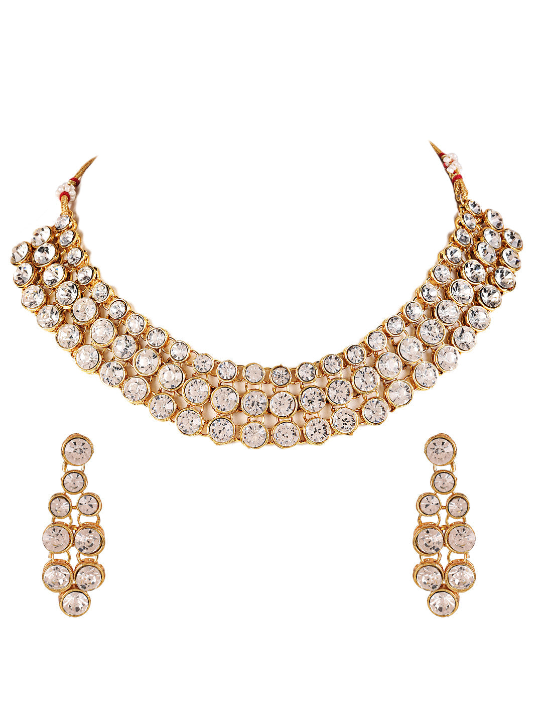 White Gold-Plated Stone Studded Layered Jewellery Set