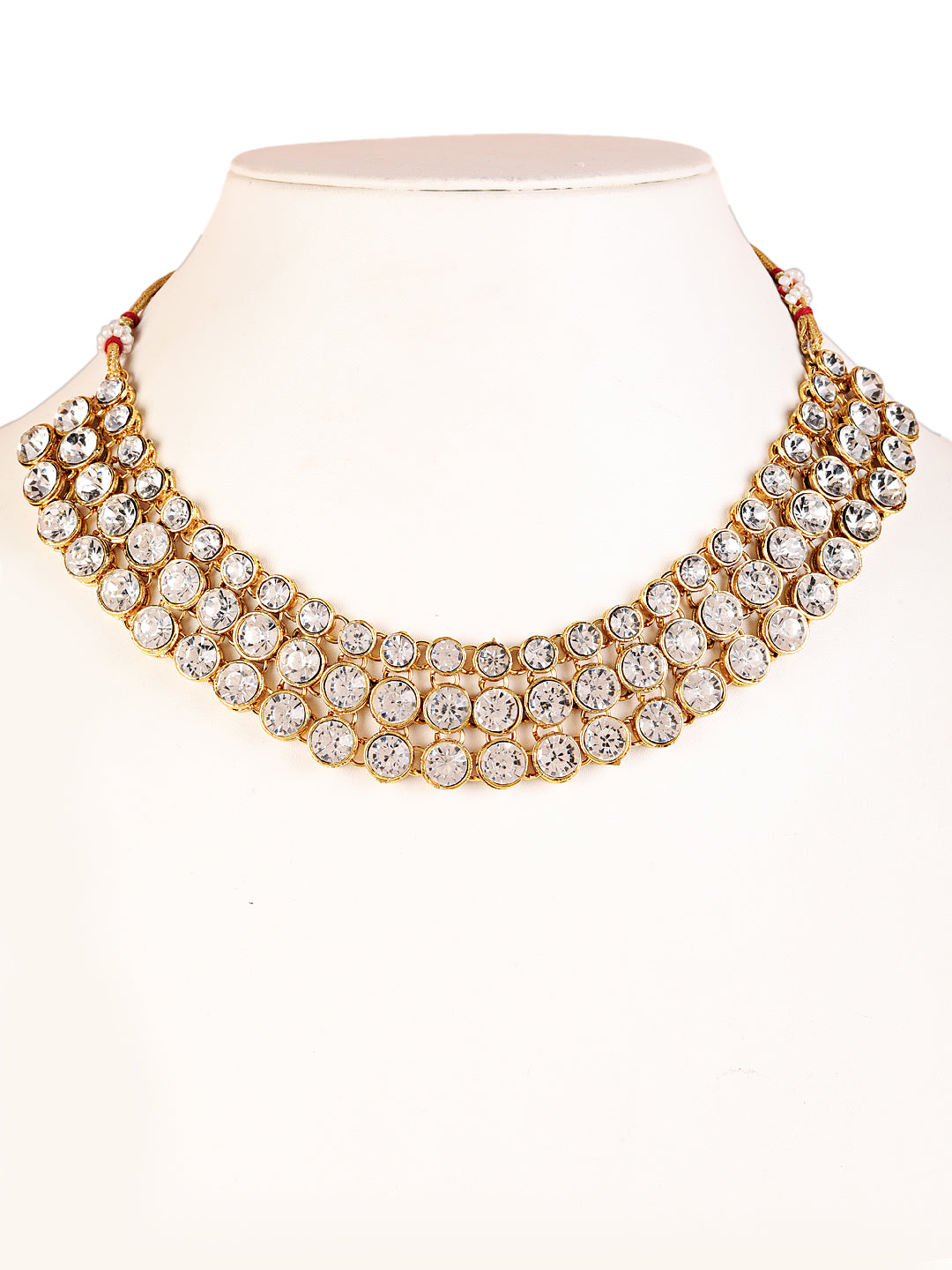 White Gold-Plated Stone Studded Layered Jewellery Set