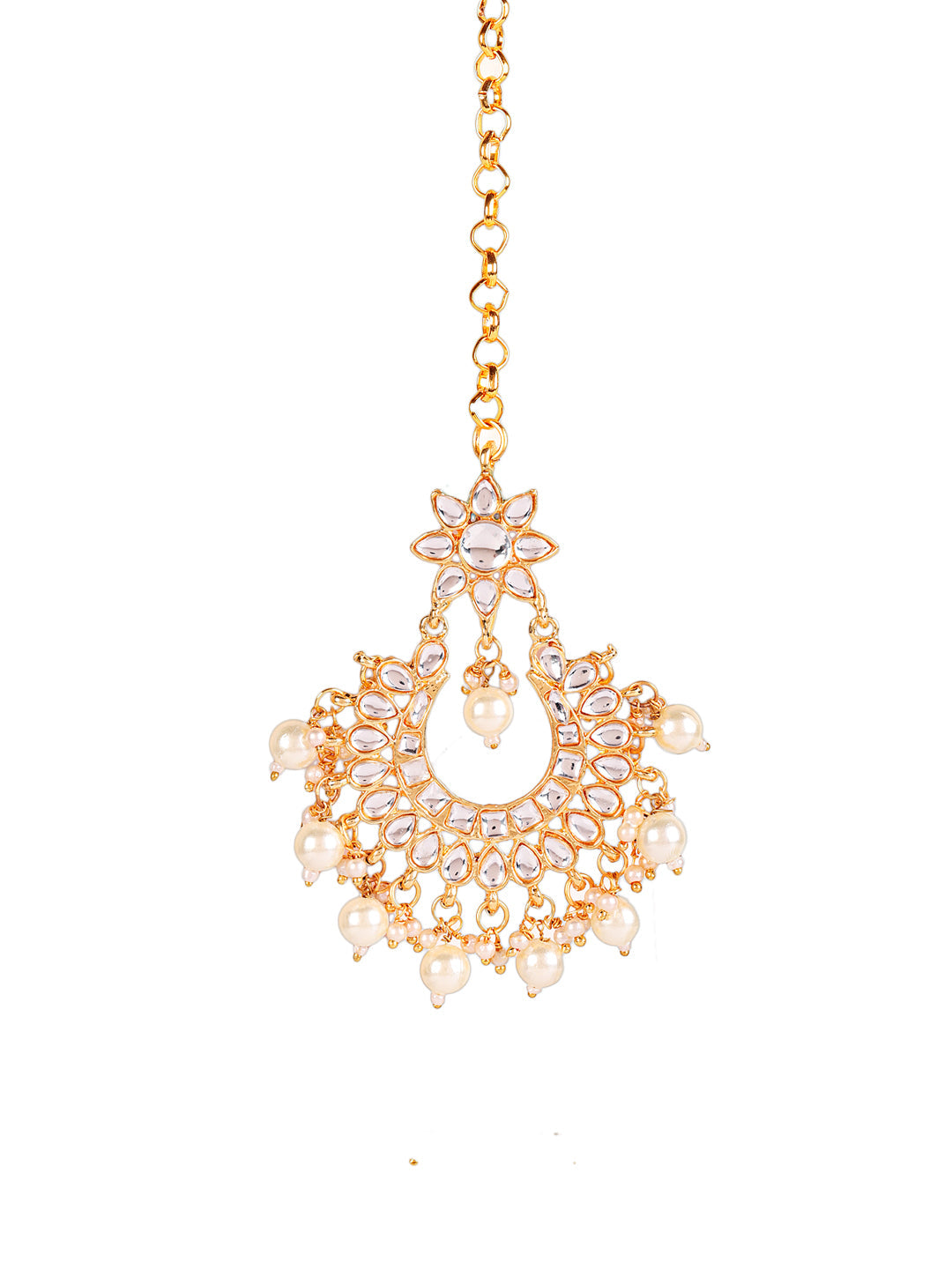 Off-White Gold-Plated Kundan Studded & Beaded Handcrafted Jewellery Set