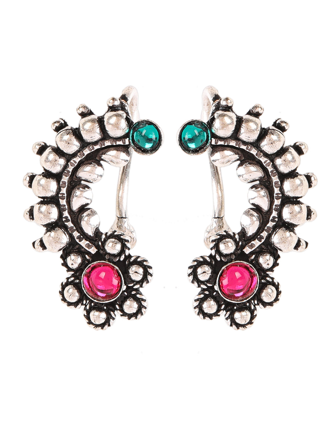 Oxidized Silver-Plated Red-Green Nose Pins