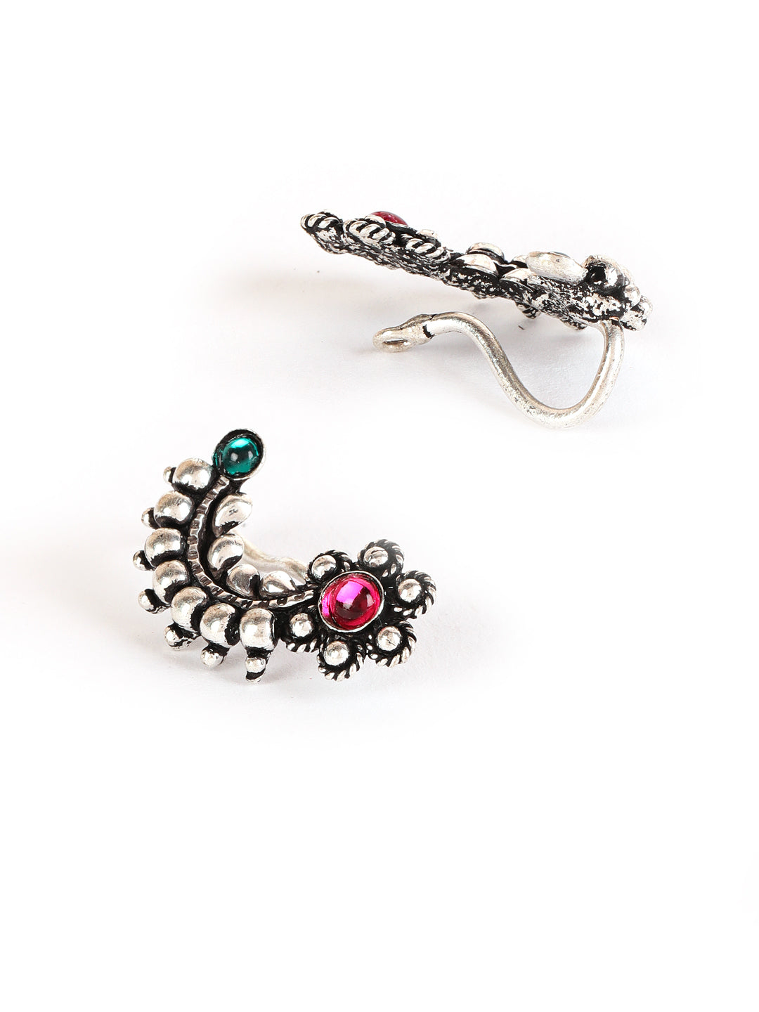 Oxidized Silver-Plated Red-Green Nose Pins