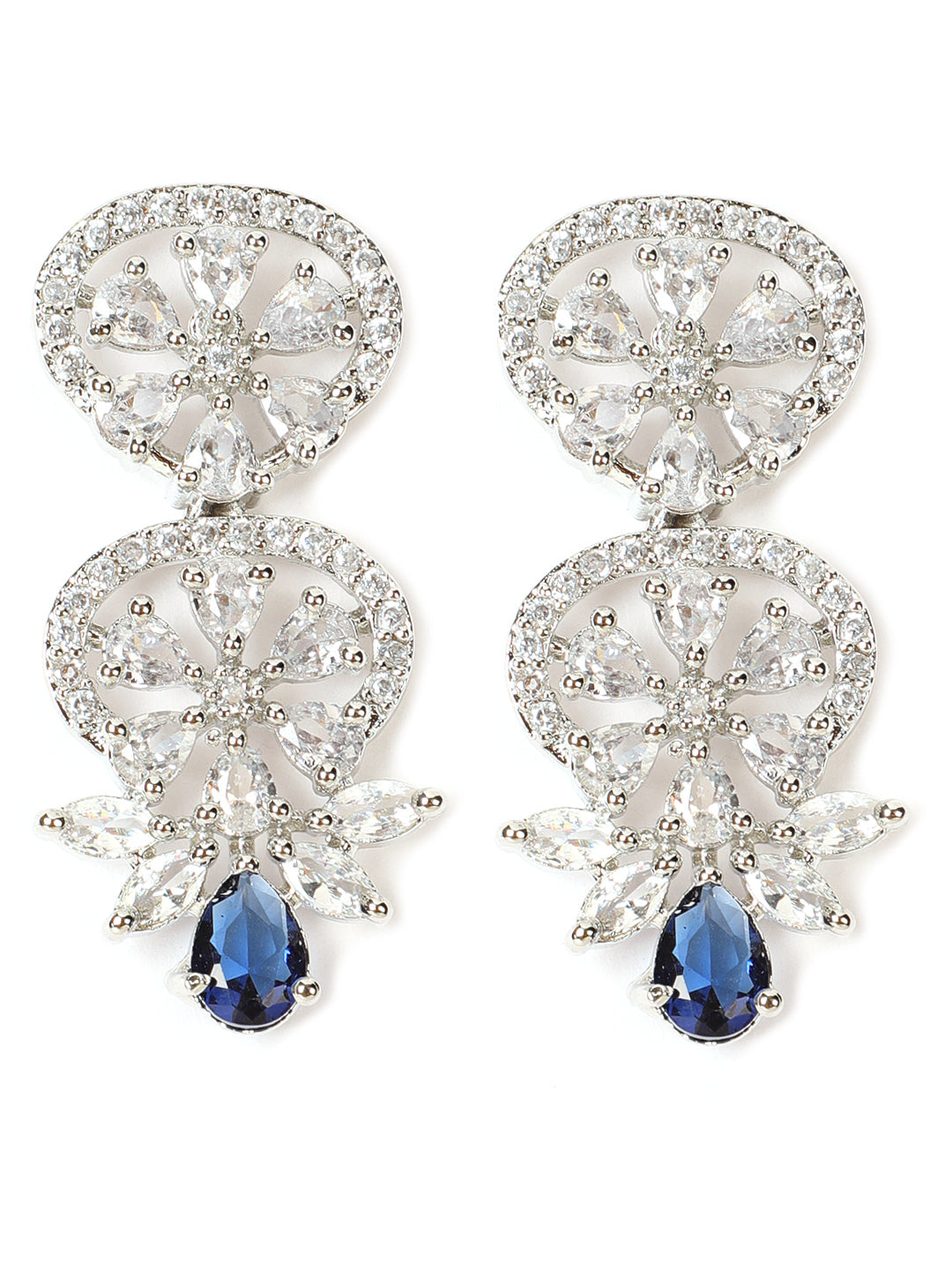 Silver Plated Crystal Studded Blue American Diamond Handcrafted Necklace Set