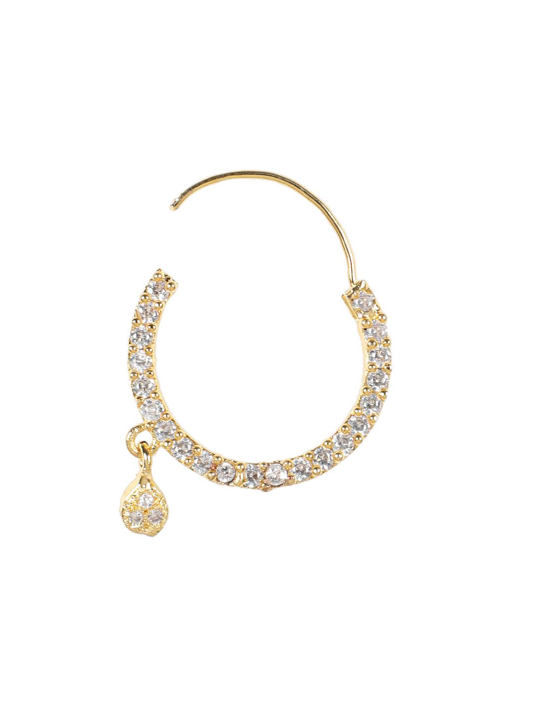 Gold-Plated American Diamond Studded Brass Traditional Nose Pin