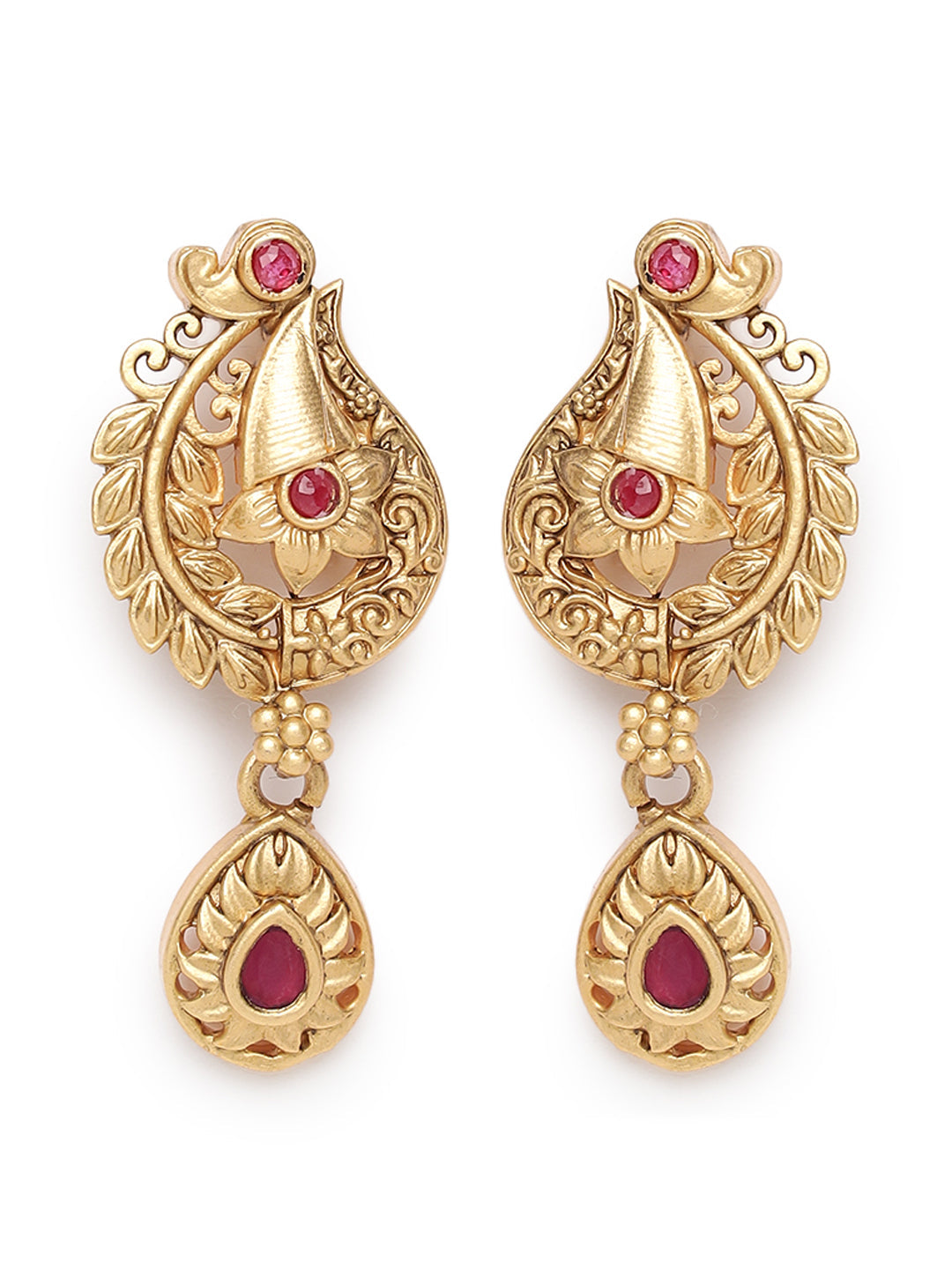 Gold-Plated Maroon Studded Handcrafted Jewellery Set