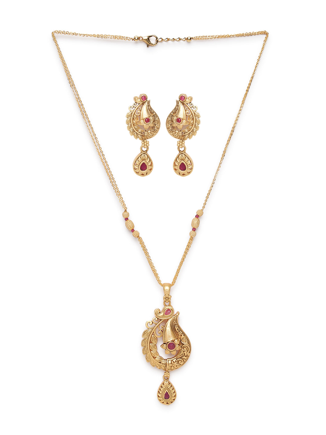 Gold-Plated Maroon Studded Handcrafted Jewellery Set