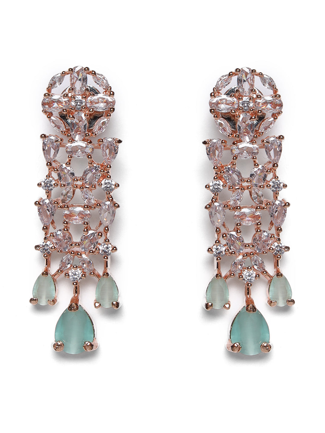 Mint Green American Diamond Rose Gold Plated Jewellery Set