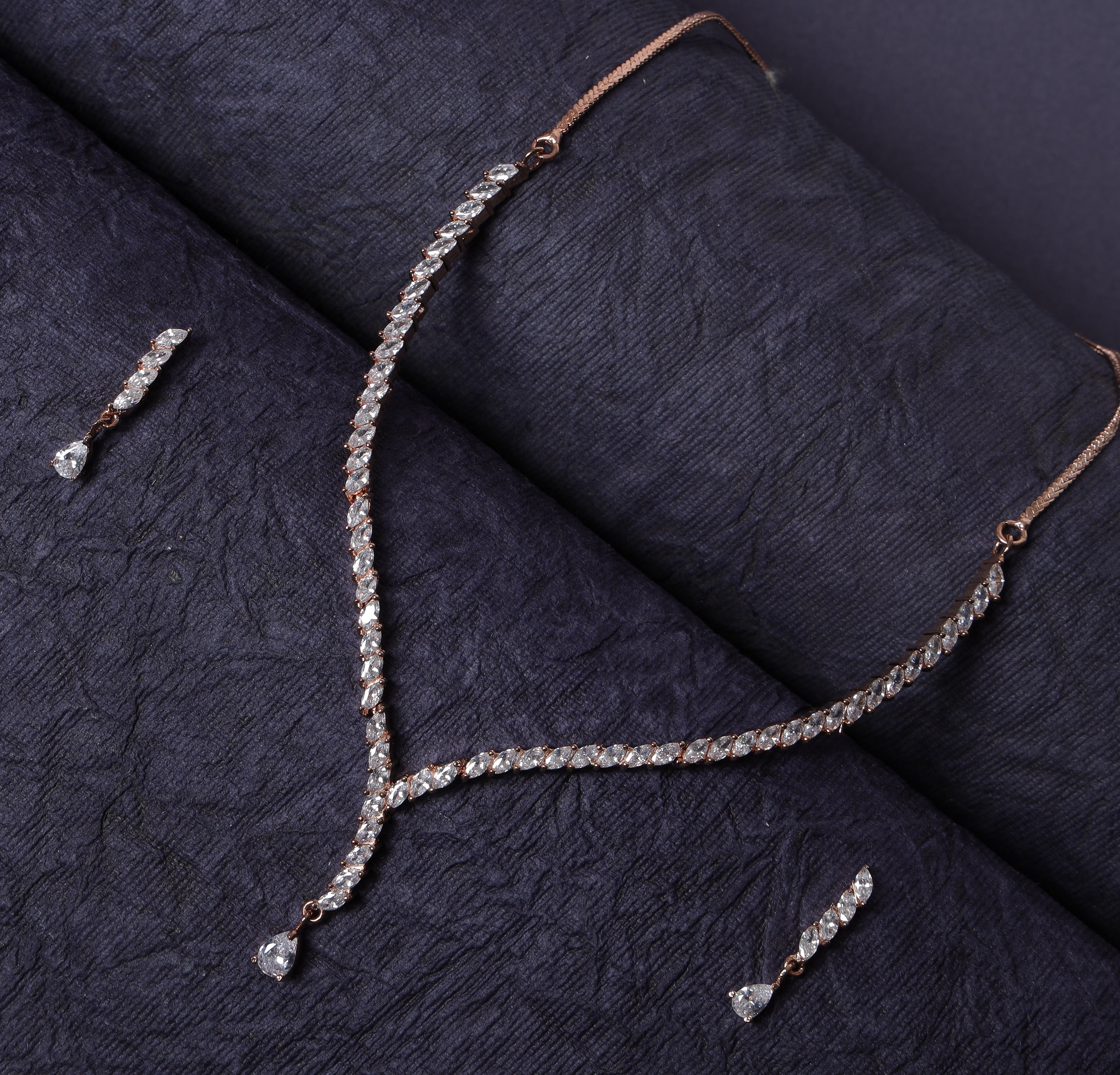American Diamond Rose Gold Plated Jewellery Set