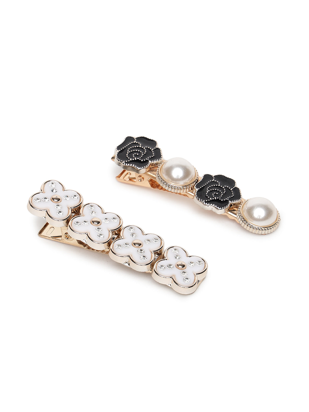 White & Black Sets Of 2 Embellished Alligator Hair Clip