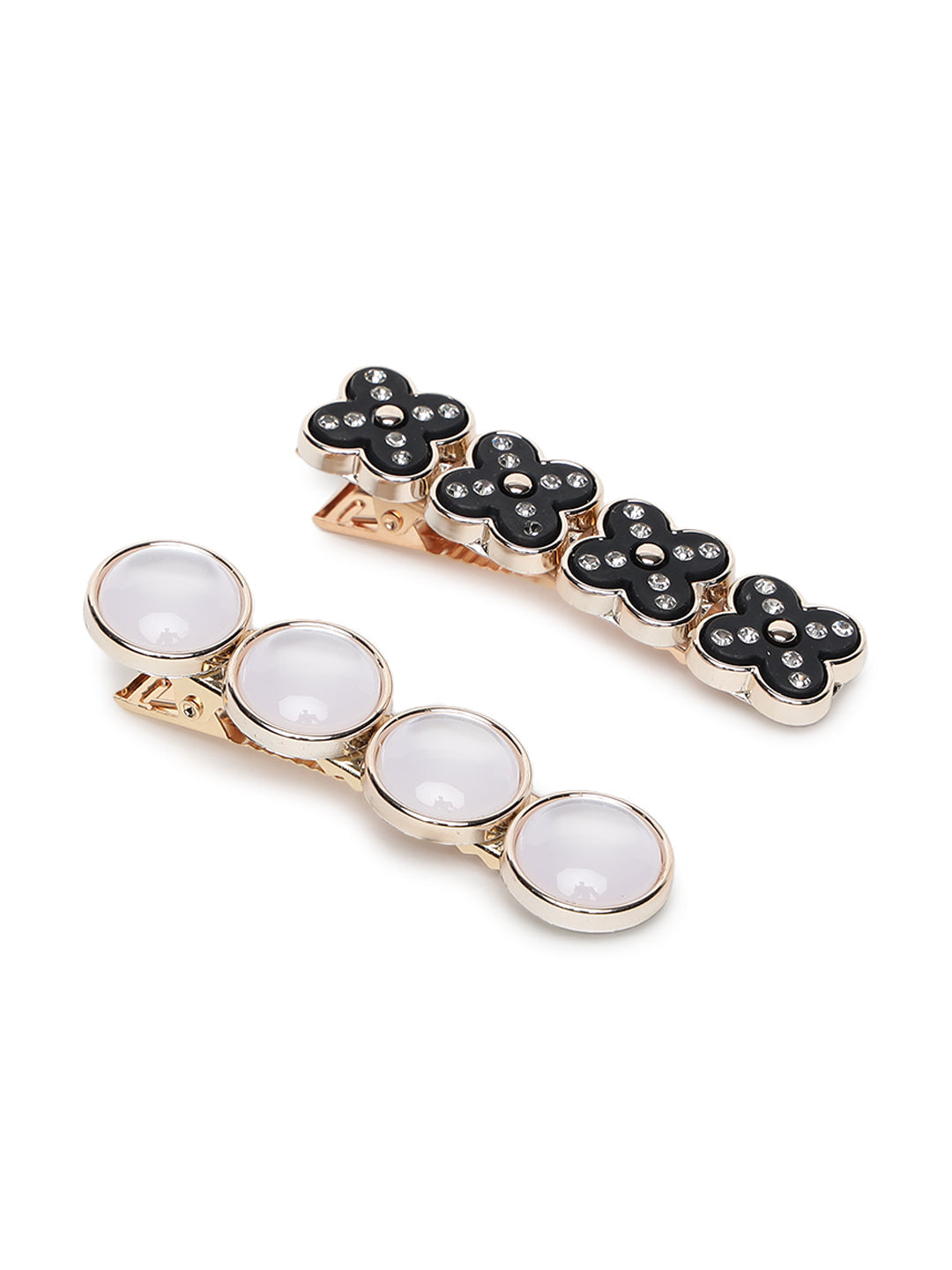 White & Black Set Of 2 Embellished Alligator Hair Clip