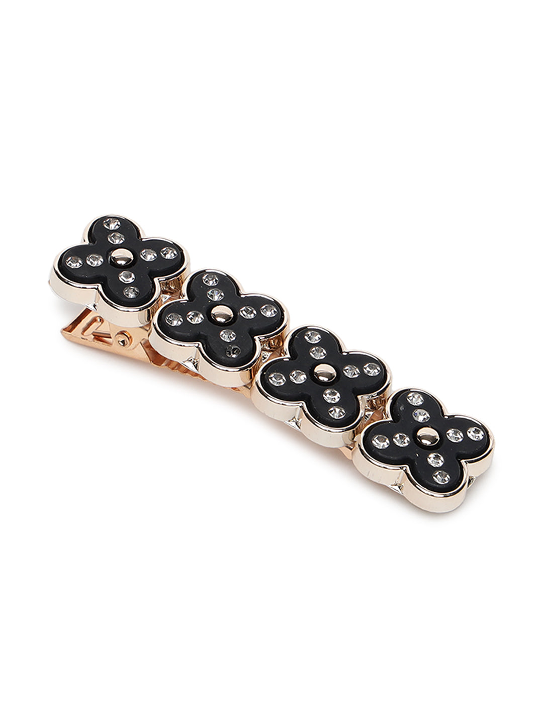 White & Black Set Of 2 Embellished Alligator Hair Clip