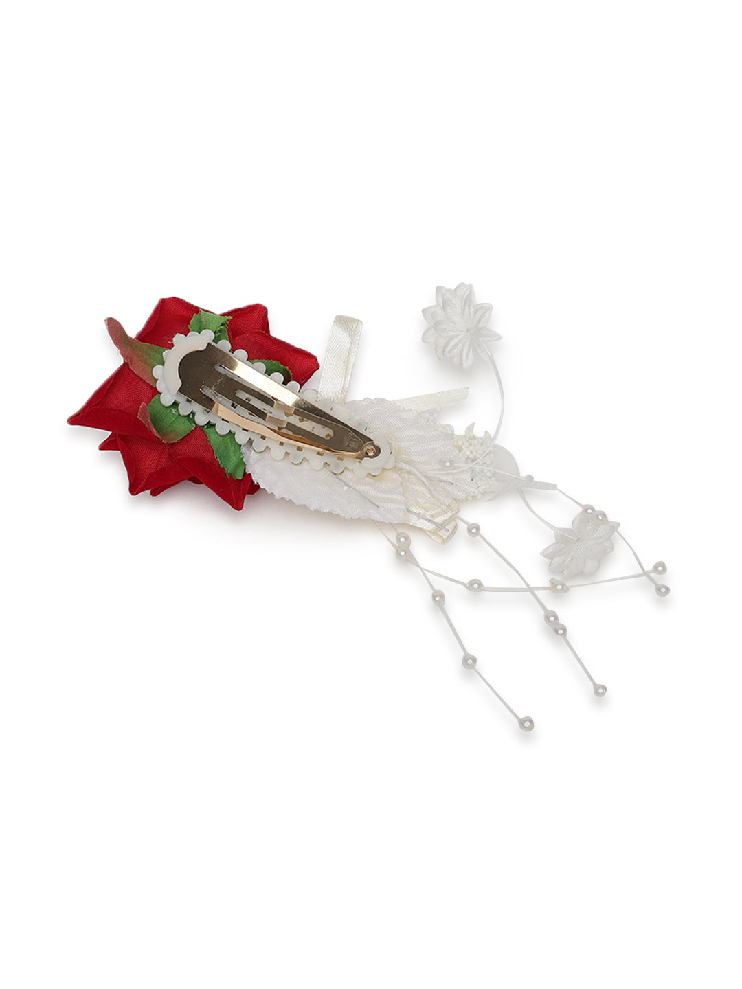Red Rose & Golden Pearls Handcrafted Alligator Side Hair Clip