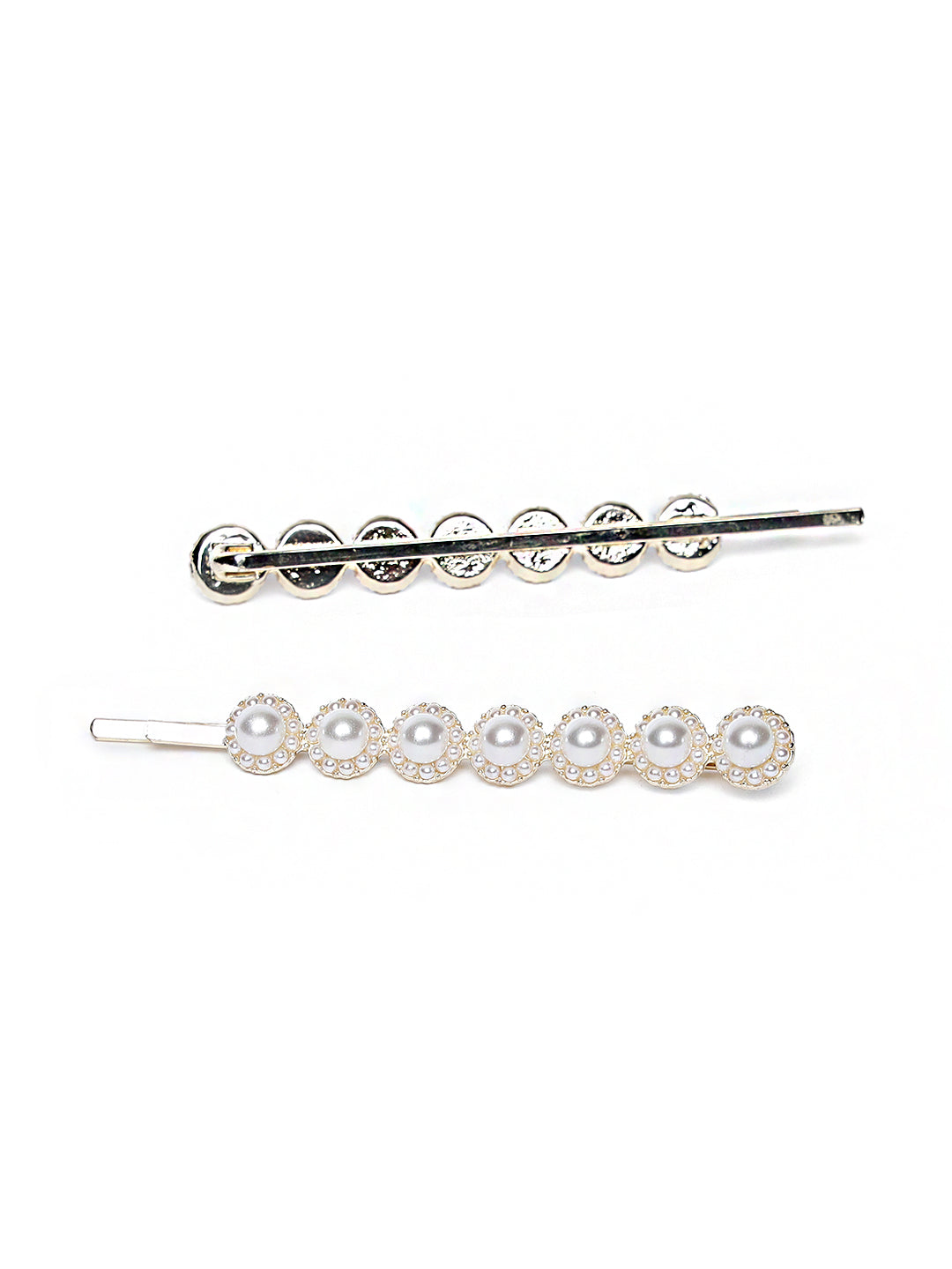 Set Of 2 Gold-Plated Off-White Beaded Handcrafted Hair Clips