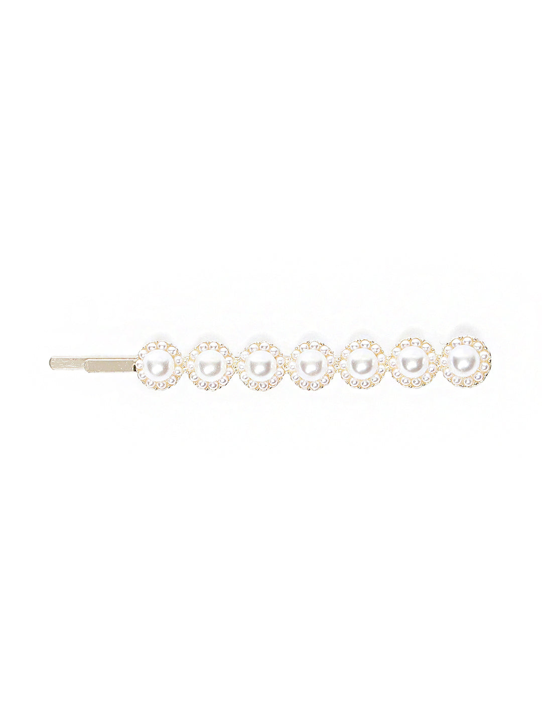 Set Of 2 Gold-Plated Off-White Beaded Handcrafted Hair Clips