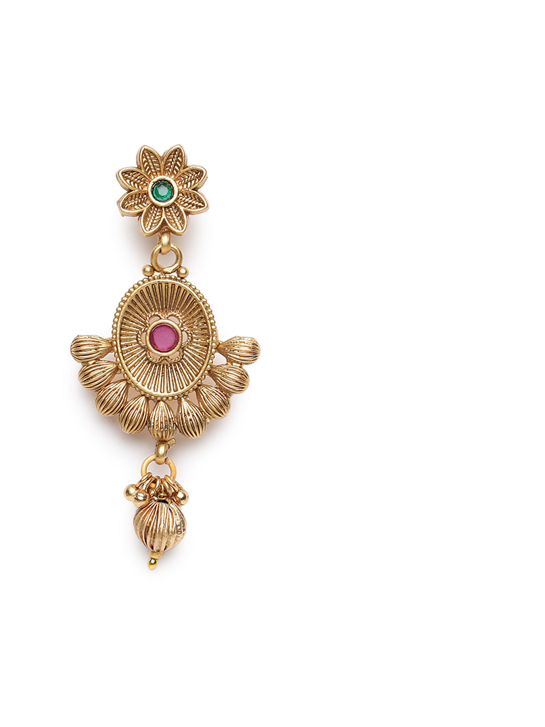 Red & Green Gold-Plated Stone-Studded Handcrafted Jewellery Set